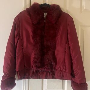 Elegant Red Faux Fur Women's Jacket